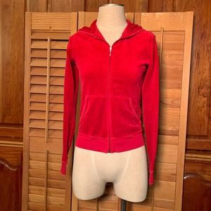 Y2K Cherry Red Velour Track Jacket Juicy Couture USA L